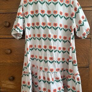 Girls' White Floral Tiered Dress with Orange Flowers